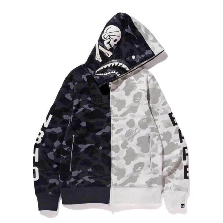 BAPE Black & White Split Shark Zip Hoodie product image