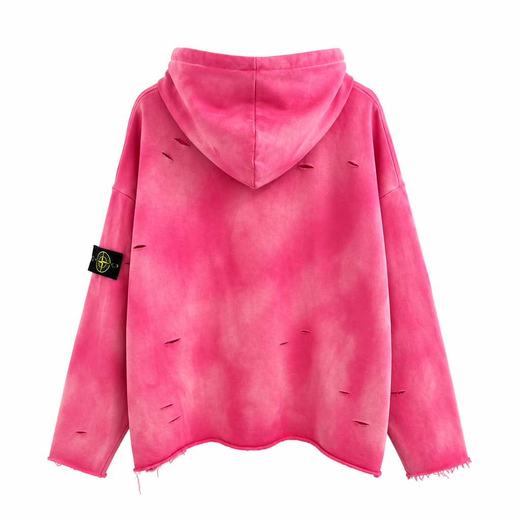 Stone Island 650 GSM Tie-Dye Distressed Pullover Hoodie - Brown product detail view