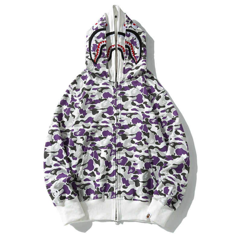 BAPE Purple Camo Double-Hood Shark Zip Hoodie product view 3