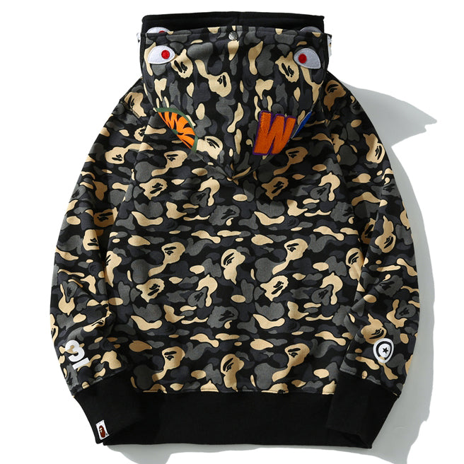 BAPE Black Camo Double-Hood Shark Zip Hoodie product view 2