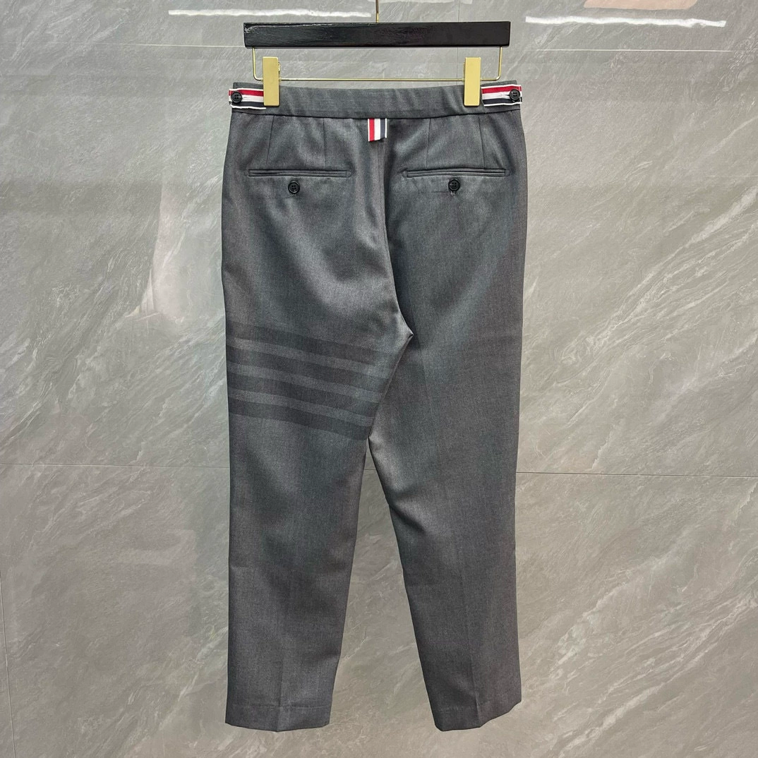Thom Browne Style Men's Business Trousers - 50% Wool Premium Dress Pants with Signature Four-Bar Detail - Image 4