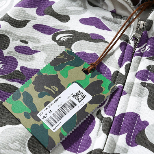 BAPE Purple Camo Double-Hood Shark Zip Hoodie product view 5