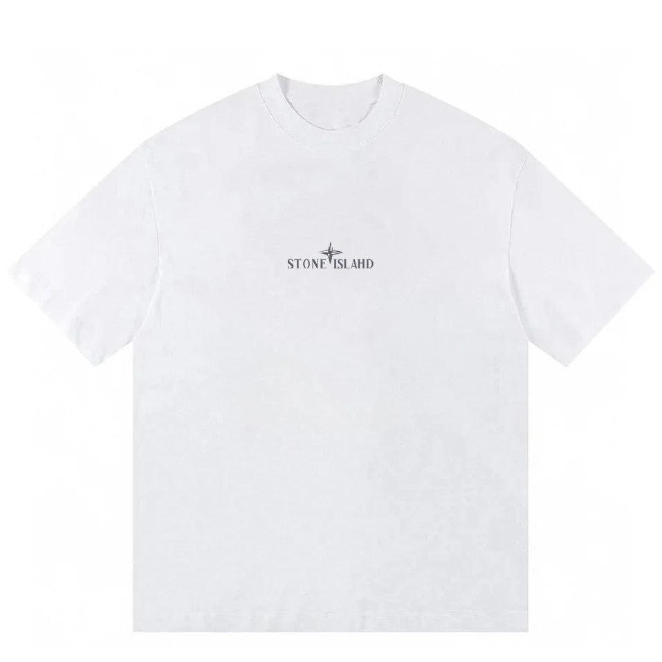 Stone Island Monochrome Distressed Compass Back T-Shirt - White product detail view