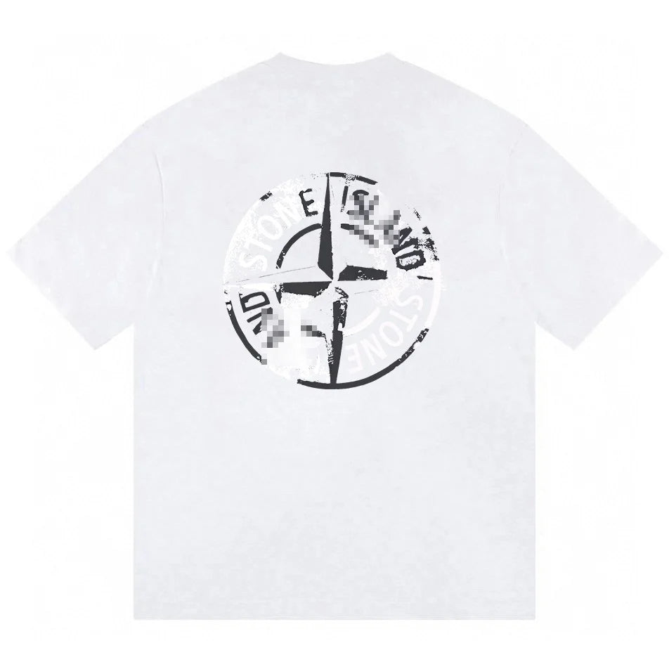 Stone Island Monochrome Distressed Compass Back T-Shirt - White product detail view
