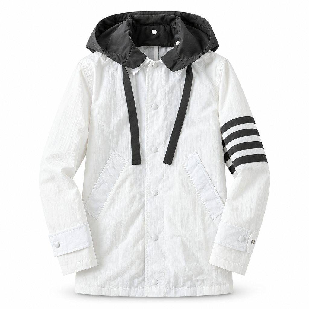 Thom Browne Unisex Detachable-Hood Jacket with Four-Bar Stripes