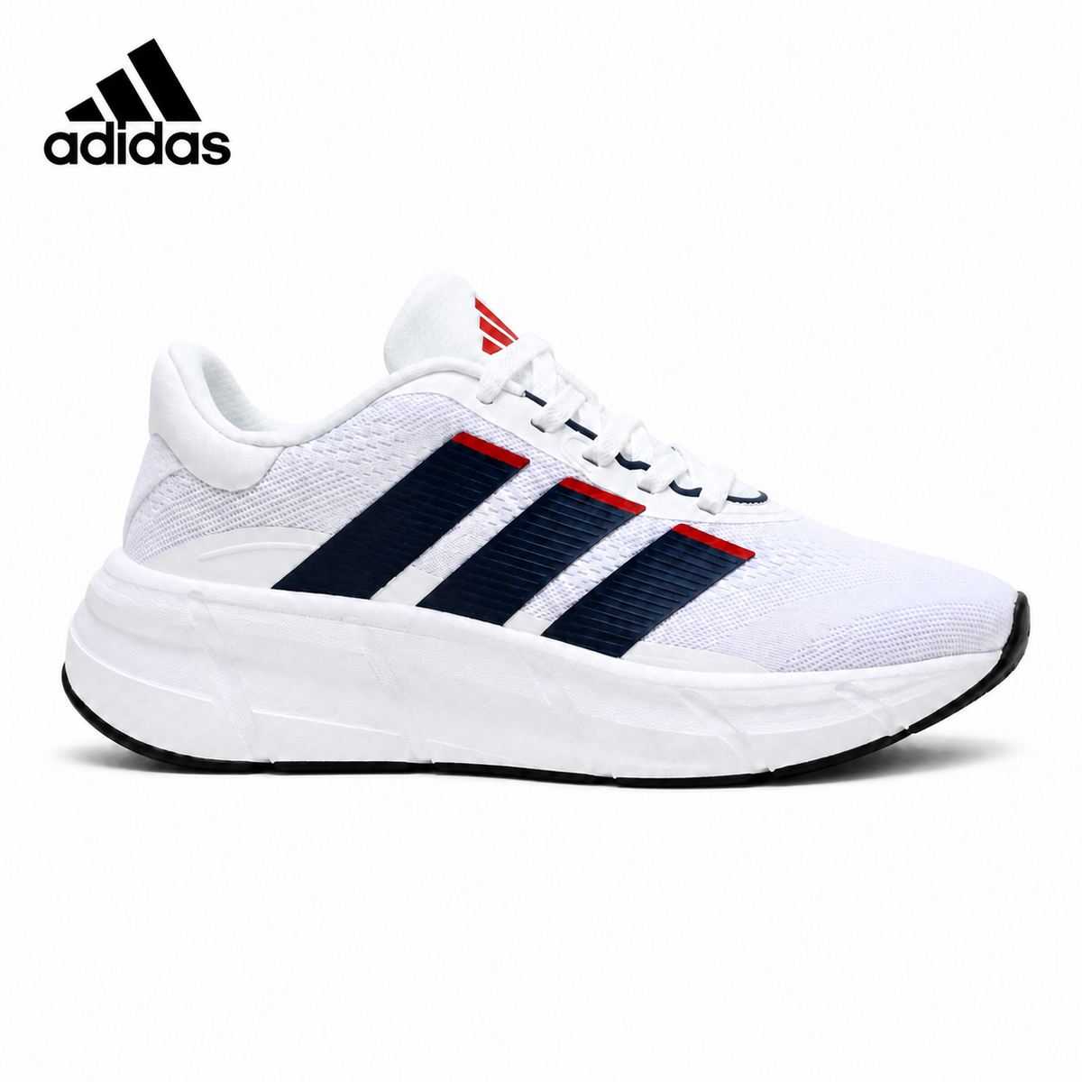 Adidas K81801750 men's running shoes in White/Navy/Red - single shoe side profile