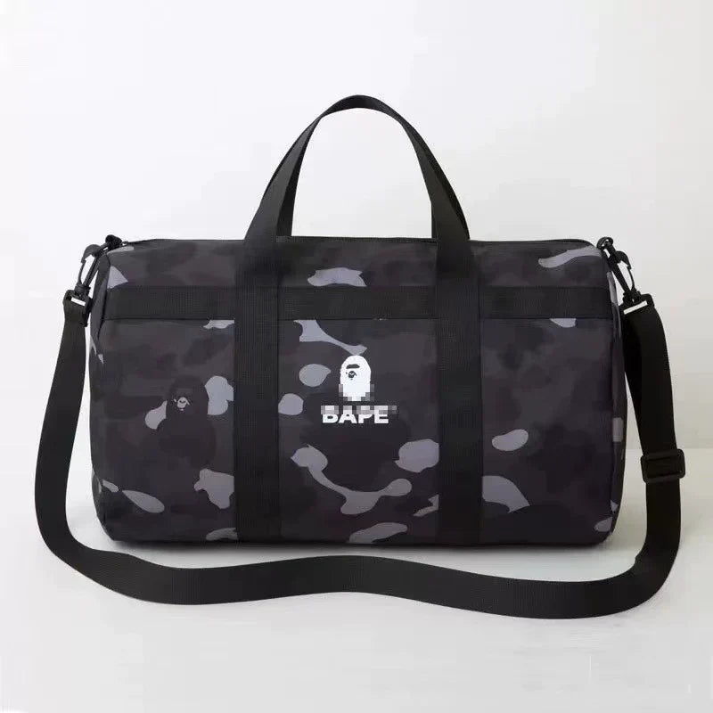 BAPE Camo Nylon Gym Duffel Bag - Black Camo Round Duffel Bag - View 1