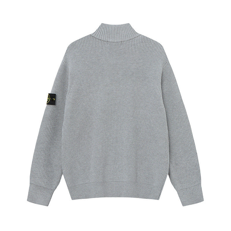 Stone Island Compass Badge Zip-Up Knit Cardigan - Gray product detail view