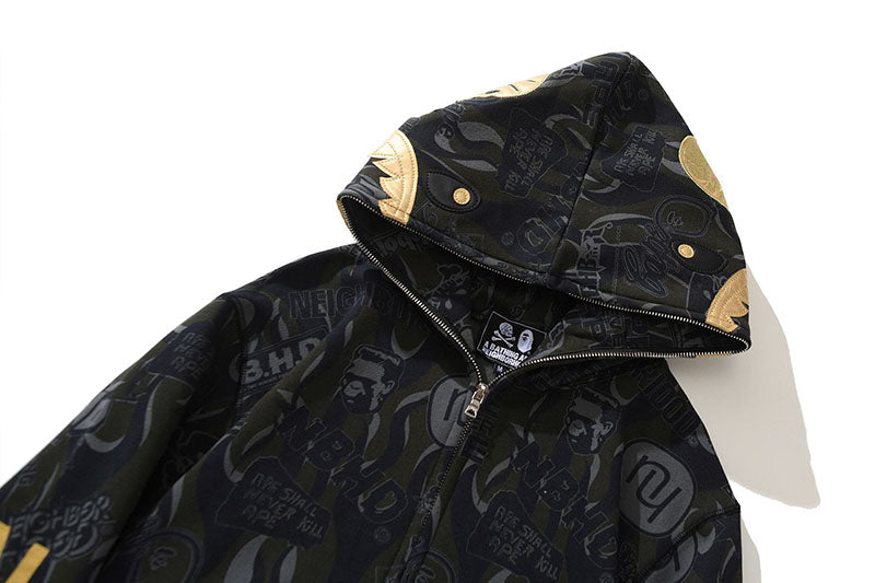 BAPE Black & Gold Camo Shark Hoodie product view 4