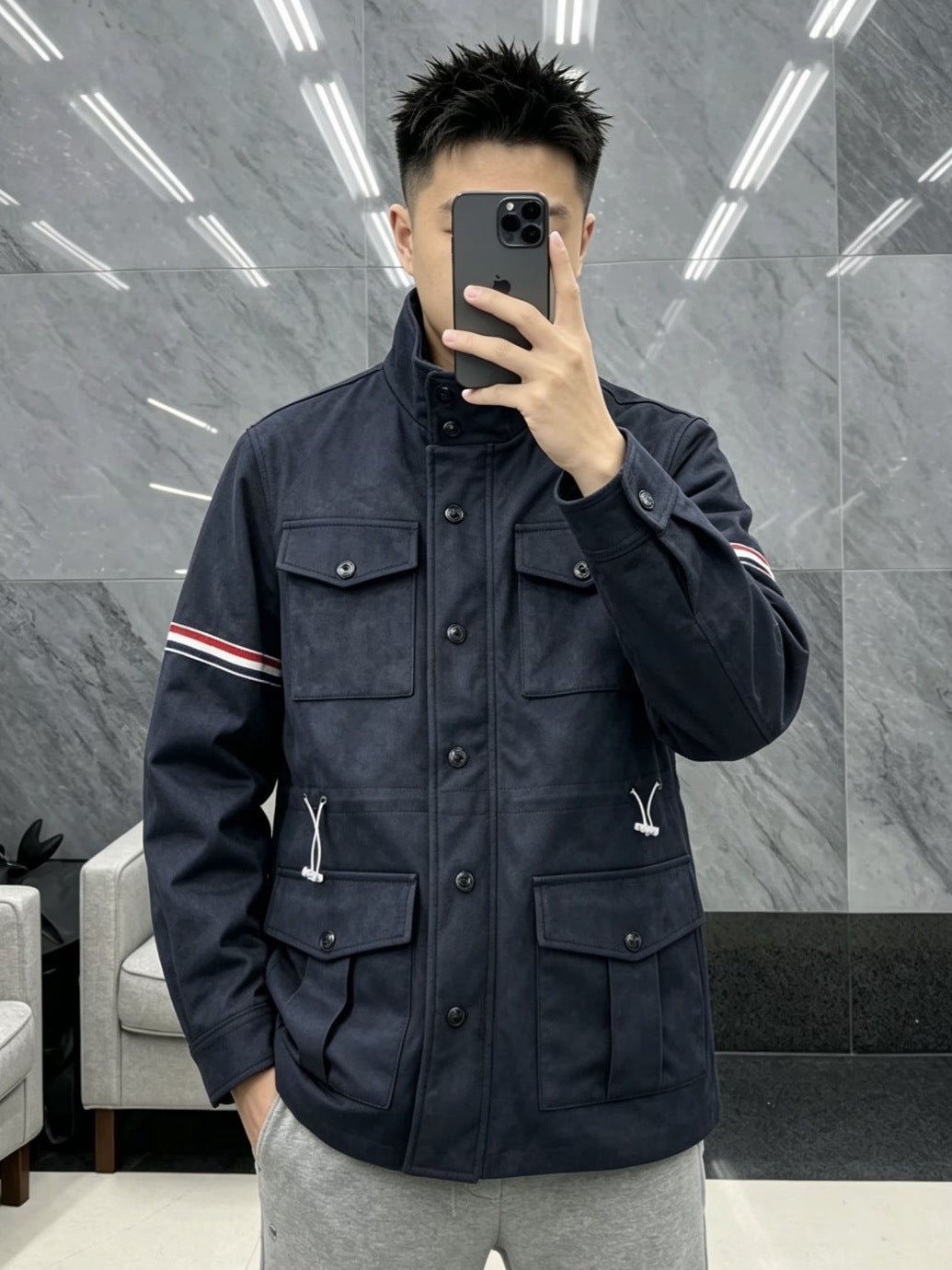 Thom Browne Men's Navy Multi-Pocket Field Jacket