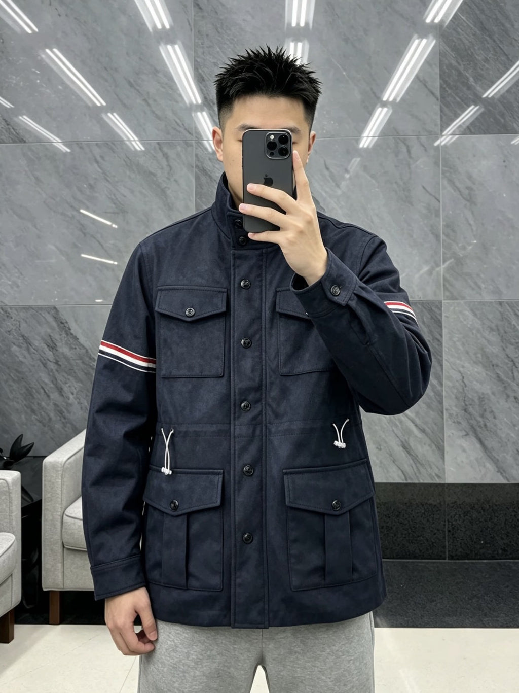 Thom Browne Men's Navy Multi-Pocket Field Jacket
