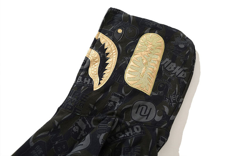 BAPE Black & Gold Camo Shark Hoodie product view 7