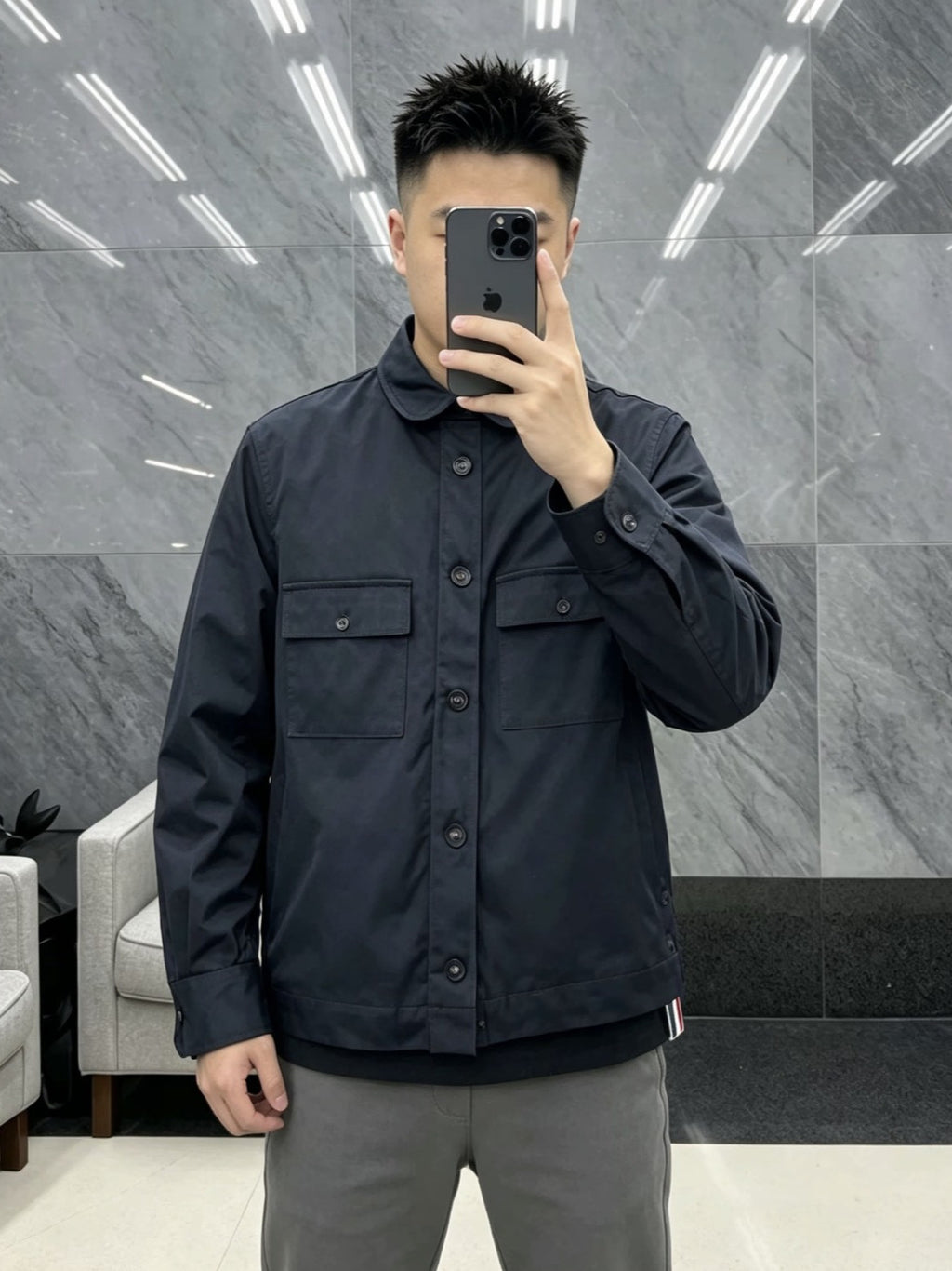 Thom Browne Men's Navy Button-Front Shirt Jacket