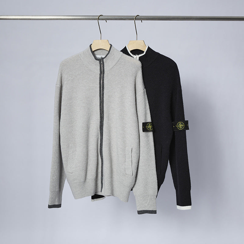 Stone Island Compass Badge Mock-Neck Zip Knit Jacket - Black product detail view