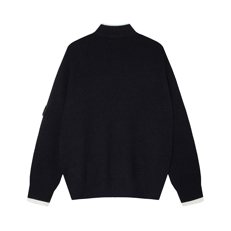 Stone Island Compass Badge Mock-Neck Zip Knit Jacket - Gray product detail view