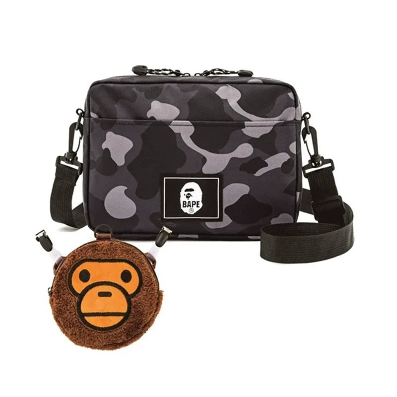 Camo Plush Crossbody Shoulder Bag - Gray Black Camo Two-piece Set - View 1