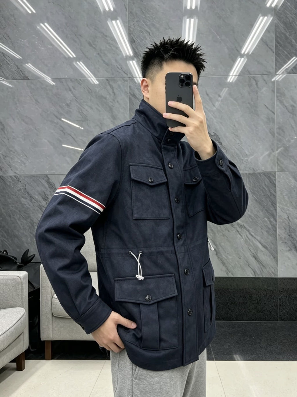 Thom Browne Men's Navy Multi-Pocket Field Jacket