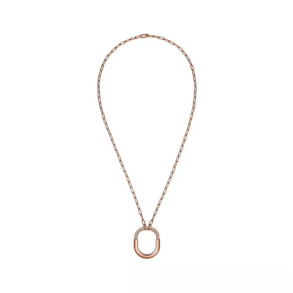 Tiffany Style Lock Cubic Zirconia 18K Gold-Plated Necklace detail view 9
