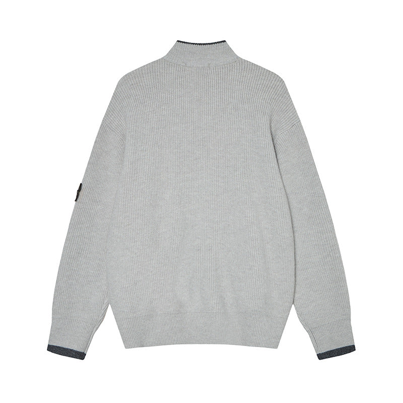 Stone Island Compass Badge Mock-Neck Zip Knit Jacket - Gray product detail view