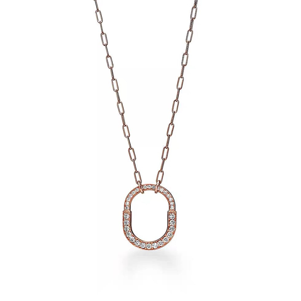Tiffany Style Lock Cubic Zirconia 18K Gold-Plated Necklace detail view 3