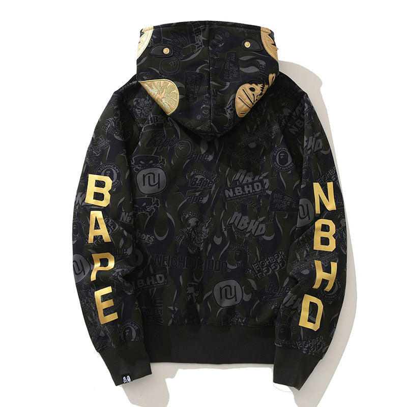 BAPE Black & Gold Camo Shark Hoodie product view 3