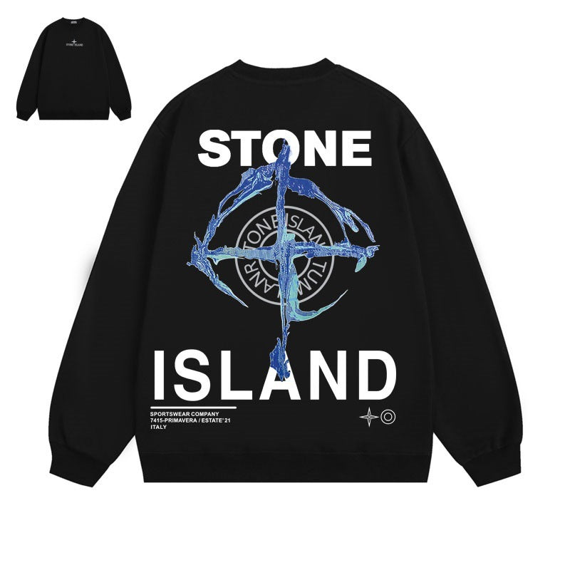 Stone Island Blue Compass Back Graphic Crewneck Sweatshirt - Black product detail view