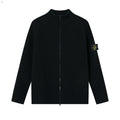 Stone Island Ribbed Mock-Neck Zip Knit Cardigan - Black front view