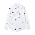 Men's Nautical Print Long-Sleeve Shirt — White & Blue | Thom Browne