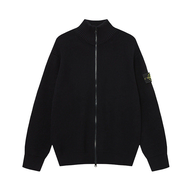 Stone Island Compass Badge Zip-Up Knit Cardigan - purple product detail view