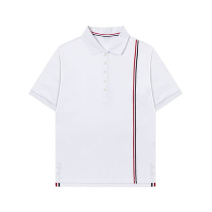 Colorblock Wave-Stripe Polo Tee – Unisex Summer Short Sleeve（副本） THOM TREND