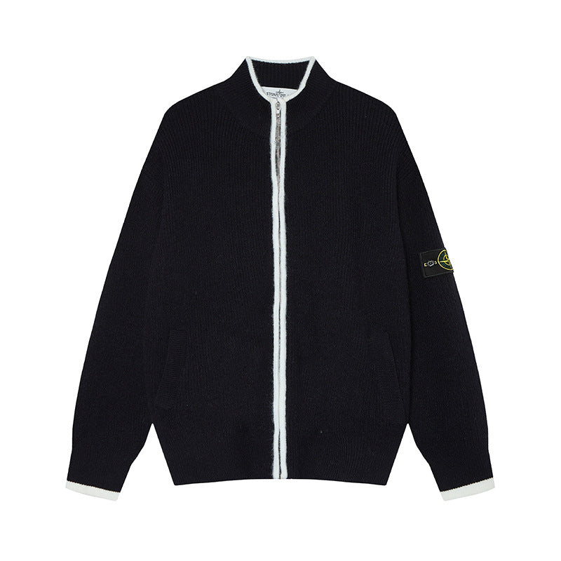 Stone Island Compass Badge Mock-Neck Zip Knit Jacket - Gray product detail view