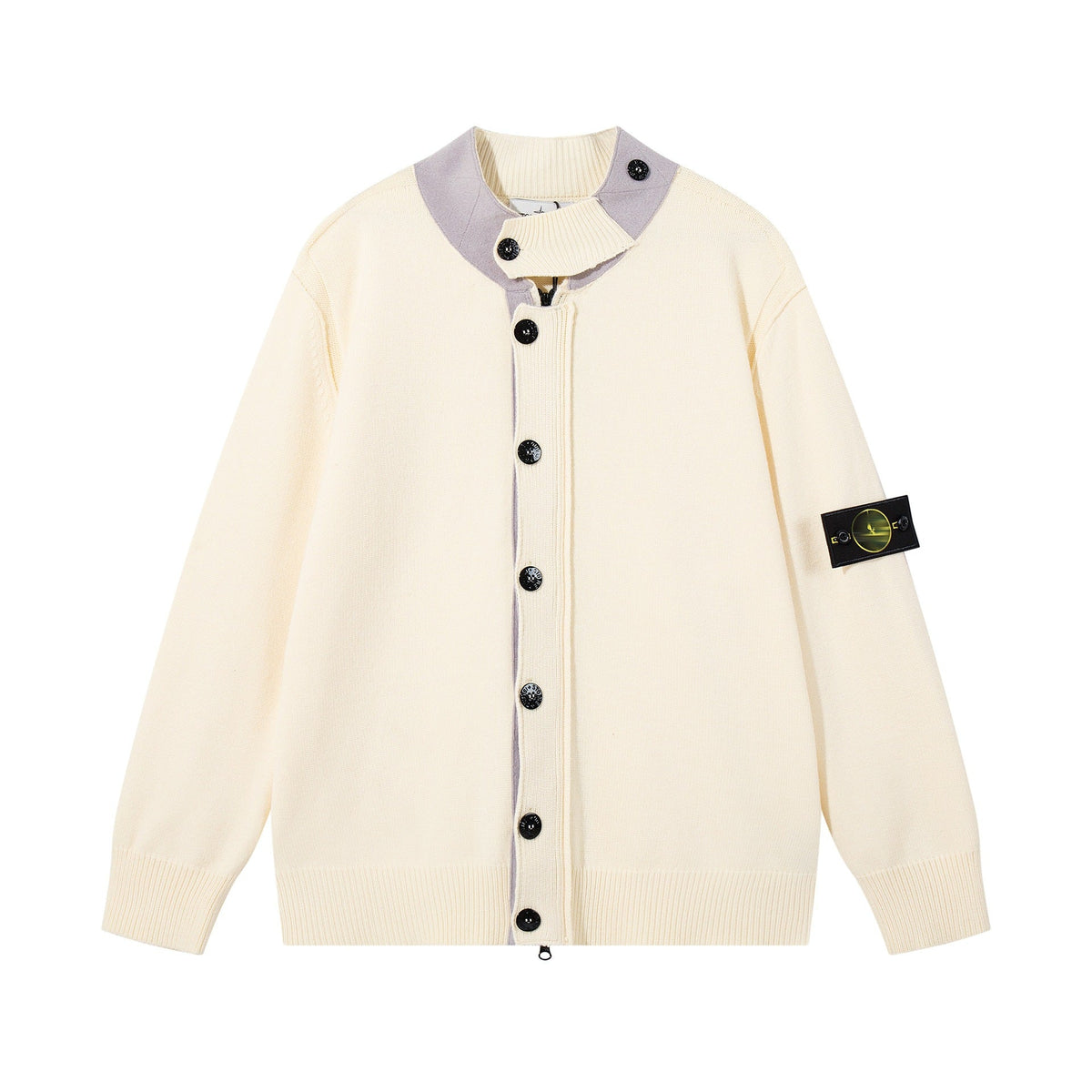 Stone Island Contrast-Collar Button Knit Cardigan - Dark Gray product detail view