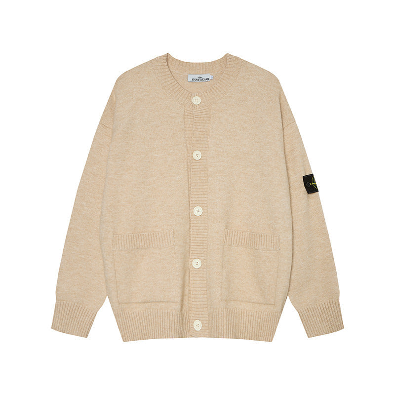 Stone Island Compass Badge Button-Front Knit Cardigan - Dark Gray product detail view