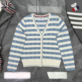 Thom Browne Style Striped V-Neck Button Cardigan