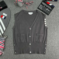 Thom Browne Style Four-Bar V-Neck Button Knit Vest