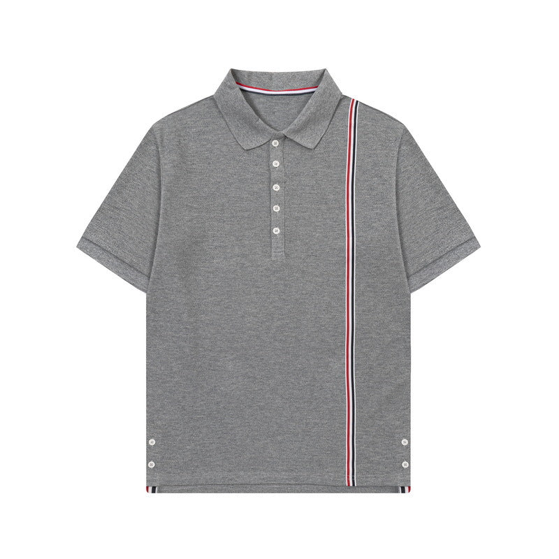 Colorblock Wave-Stripe Polo Tee – Unisex Summer Short Sleeve（副本） THOM TREND