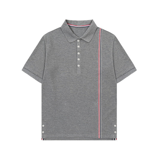 Colorblock Wave-Stripe Polo Tee – Unisex Summer Short Sleeve（副本） THOM TREND