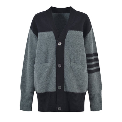 Contrast color knitted cardigan