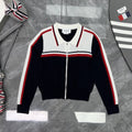 Thom Browne Style Contrast-Stripe Zip-Up Knit Jacket