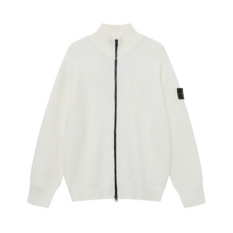 Stone Island Compass Badge Zip-Up Knit Cardigan - purple product detail view