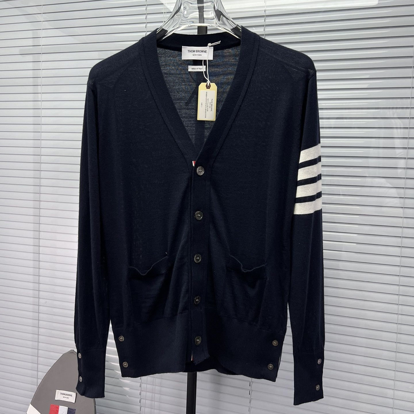 Wool Four-Bar Stripe Knit Cardigan THOM TREND
