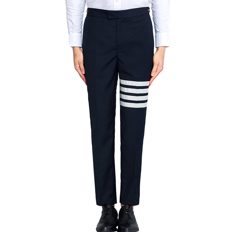 Thom Browne Style Cropped Pants with Signature Four-Bar Detail - Image 2