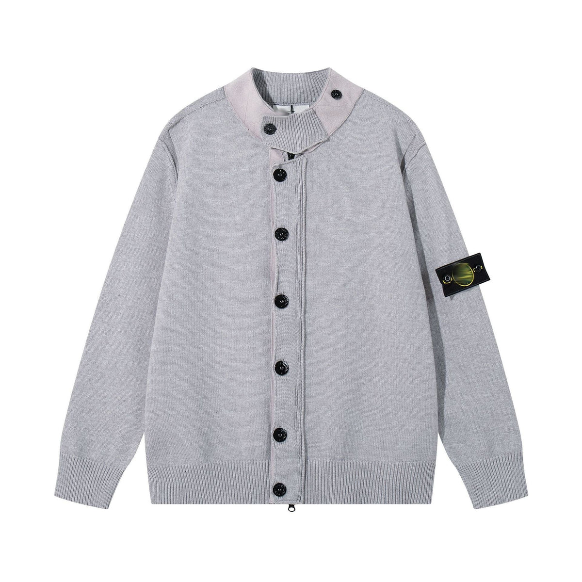 Stone Island Contrast-Collar Button Knit Cardigan - Dark Gray product detail view