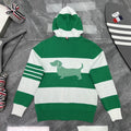 Thom Browne Style Striped Dog-Motif Zip-Up Knit Hoodie