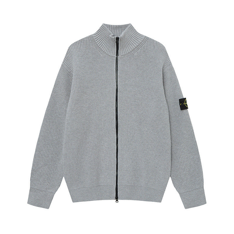 Stone Island Compass Badge Zip-Up Knit Cardigan - purple product detail view