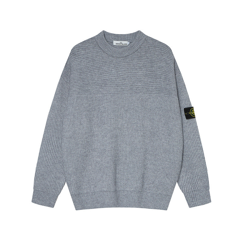 Stone Island Compass Badge Crewneck Knit Sweater - Gray front view
