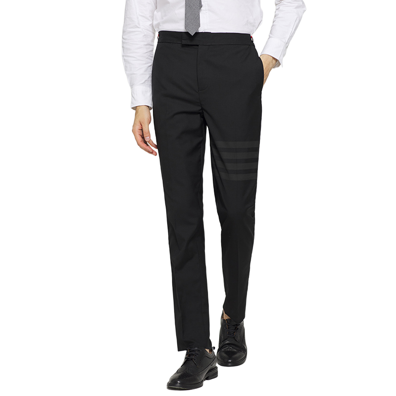 Thom Browne Style Men's Tailored Suit Pants with Signature Four-Bar Detail - Image 3