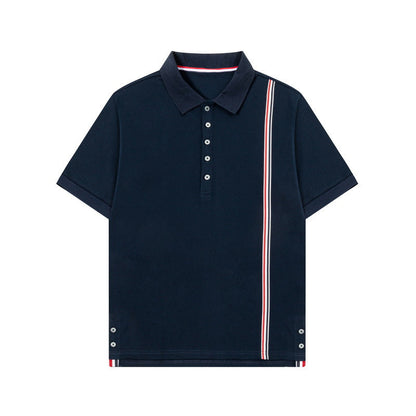 Colorblock Wave-Stripe Polo Tee – Unisex Summer Short Sleeve（副本） THOM TREND