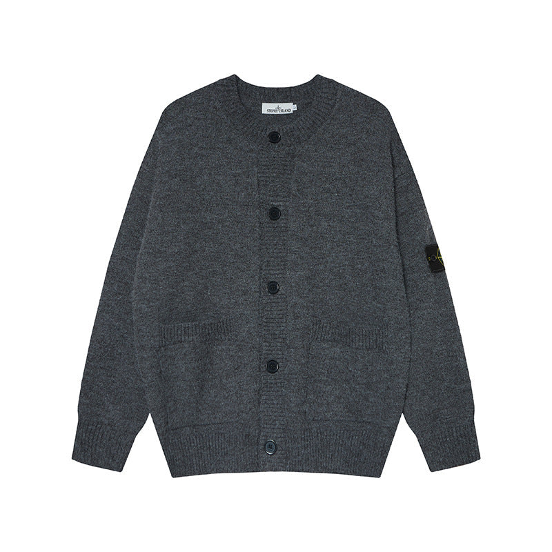 Stone Island Compass Badge Button-Front Knit Cardigan - Dark Gray product detail view