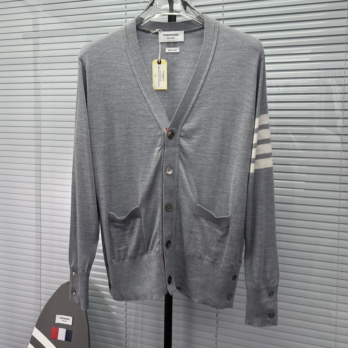 Wool Four-Bar Stripe Knit Cardigan THOM TREND